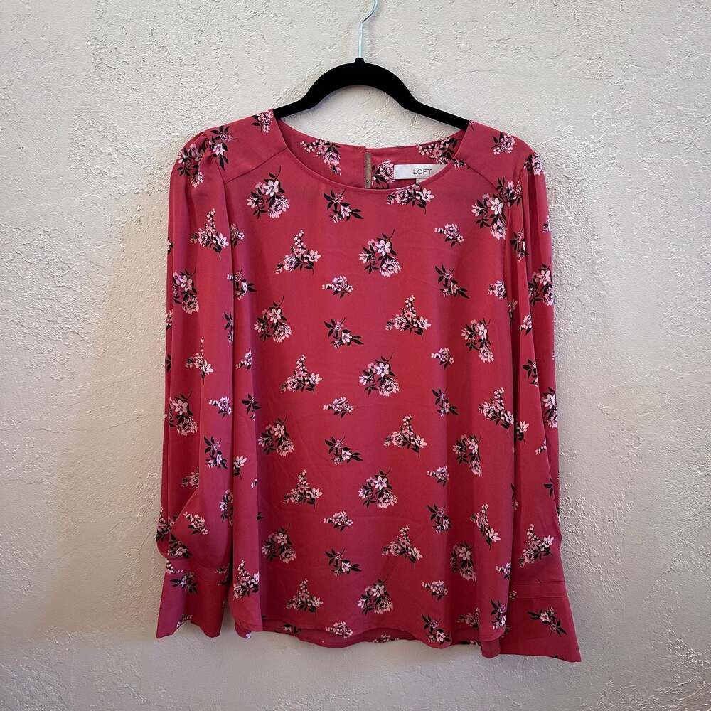 LOFT Pink Long Sleeve Blouse with Puff Sleeves and Button Cuffs Medium